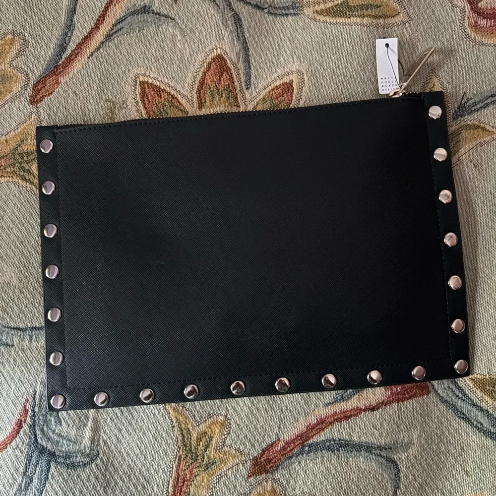 Studded Black Clutch with Pink Floral Design - Picture 2 of 6